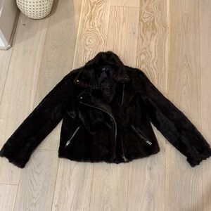 Zara TRF collection Black Brown Faux Fur Jacket zippers